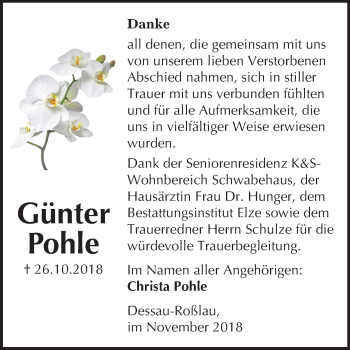 Traueranzeige von Günter Pohle von Mitteldeutsche Zeitung Dessau-Roßlau