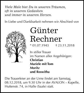 Traueranzeige von Günter Rechner von Mitteldeutsche Zeitung Halle/Saalkreis
