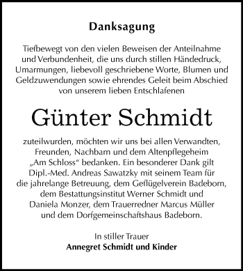 Traueranzeige von Günter Schmidt von Mitteldeutsche Zeitung Quedlinburg