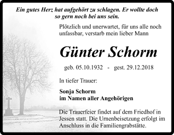 Traueranzeige von Günter Schorm von Mitteldeutsche Zeitung Quedlinburg