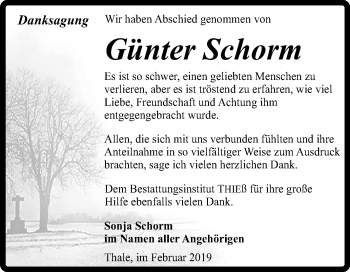 Traueranzeige von Günter Schorm von Super Sonntag Quedlinburg