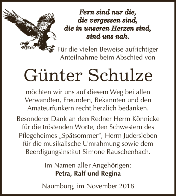 Traueranzeige von Günter Schulze von WVG - Wochenspiegel NMB / WSF / ZTZ