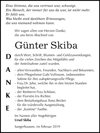 Traueranzeige von Günter Skiba von Mitteldeutsche Zeitung Sangerhausen