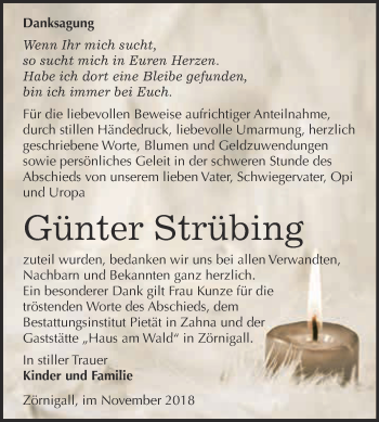 Traueranzeige von Günter Strübing von Super Sonntag Wittenberg