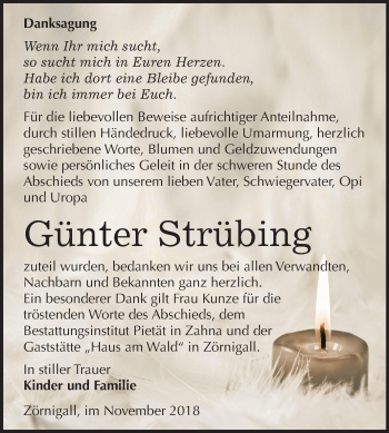 Traueranzeige von Günter Strübing von Mitteldeutsche Zeitung Wittenberg