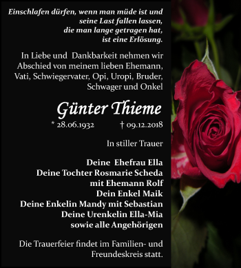 Traueranzeige von Günter Thieme von WVG - Wochenspiegel Bitterfeld