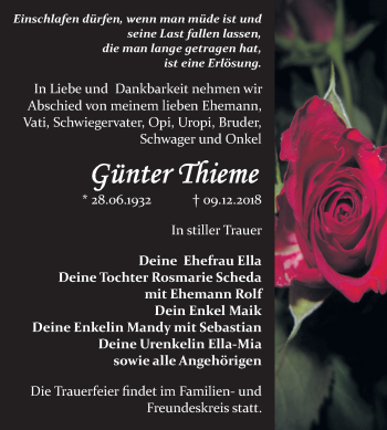 Traueranzeige von Günter Thieme von Mitteldeutsche Zeitung Bitterfeld