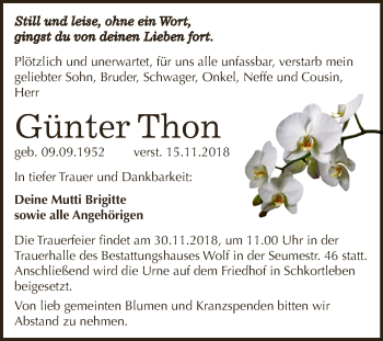 Traueranzeige von Günter Thon von WVG - Wochenspiegel NMB / WSF / ZTZ