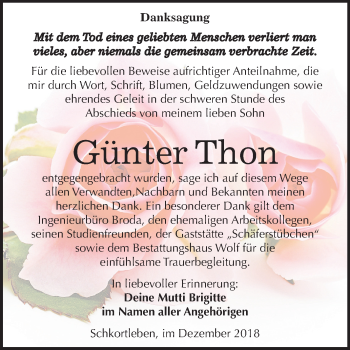 Traueranzeige von Günter Thon von Mitteldeutsche Zeitung Weißenfels