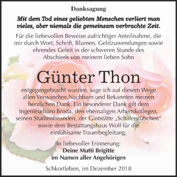 Traueranzeige von Günter Thon von WVG - Wochenspiegel NMB / WSF / ZTZ