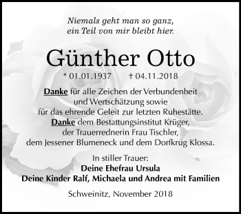 Traueranzeige von Günther Otto von Mitteldeutsche Zeitung Wittenberg
