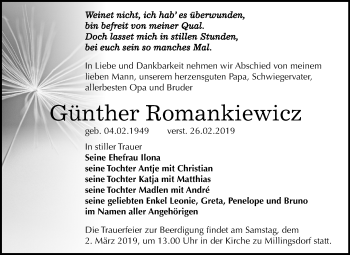 Traueranzeige von Günther Romankiewicz von Mitteldeutsche Zeitung