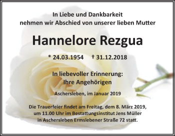Traueranzeige von Hannelore Rezgua von Mitteldeutsche Zeitung Aschersleben
