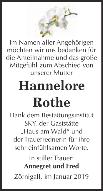 Traueranzeige von Hannelore Rothe von Super Sonntag Wittenberg