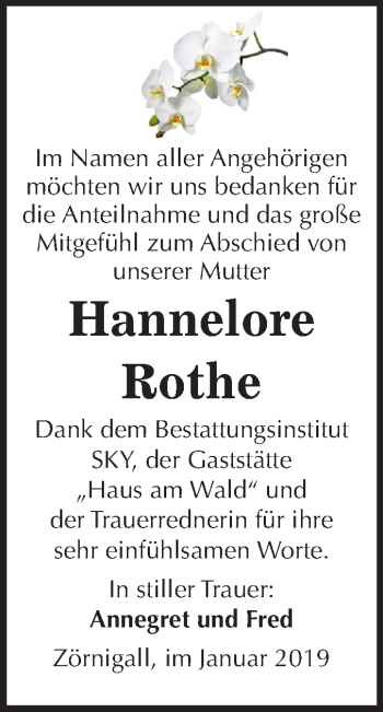 Traueranzeige von Hannelore Rothe von Mitteldeutsche Zeitung Wittenberg