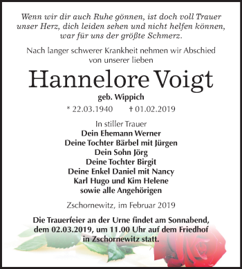 Traueranzeige von Hannelore Voigt von Mitteldeutsche Zeitung