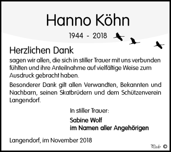 Traueranzeige von Hanno Köhn von Mitteldeutsche Zeitung Weißenfels