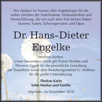 Traueranzeige von Hans-Dieter Engelke von Mitteldeutsche Zeitung Merseburg/Querfurt