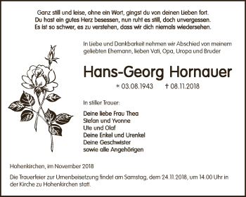 Traueranzeige von Hans-Georg Hornauer von Super Sonntag Zeitz