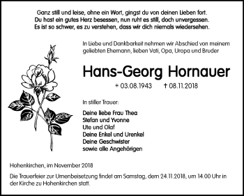 Traueranzeige von Hans-Georg Hornauer von Mitteldeutsche Zeitung Zeitz