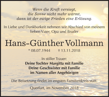Traueranzeige von Hans-Günther Vollmann von Mitteldeutsche Zeitung Merseburg/Querfurt