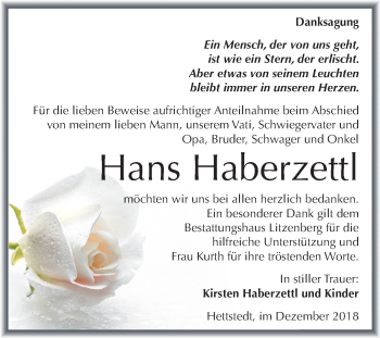 Traueranzeige von Hans Haberzettl von Mitteldeutsche Zeitung Aschersleben