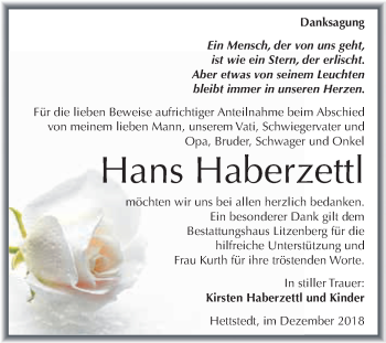 Traueranzeige von Hans Haberzettl von Super Sonntag SGH Mansf. Land