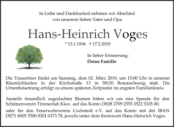 Traueranzeige von Hans-Heinrich Voges von Super Sonntag Aschersleben