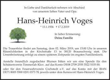 Traueranzeige von Hans-Heinrich Voges von Mitteldeutsche Zeitung Aschersleben