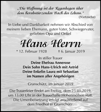 Traueranzeige von Hans Herrn von Mitteldeutsche Zeitung Weißenfels