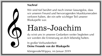 Traueranzeige von Hans-Joachim  von Mitteldeutsche Zeitung Quedlinburg