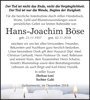 Traueranzeige von Hans-Joachim Böse von Mitteldeutsche Zeitung Wittenberg