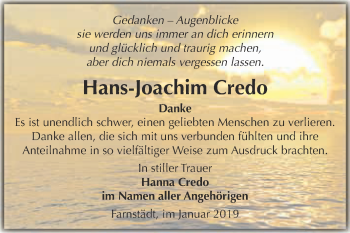 Traueranzeige von Hans-Joachim Credo von Super Sonntag Merseburg