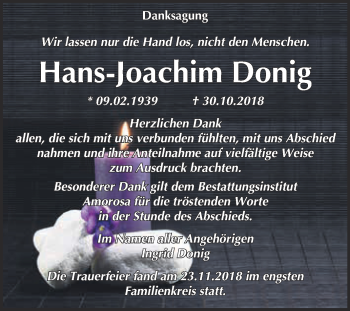 Traueranzeige von Hans-Joachim Donig von WVG - Wochenspiegel Dessau / Köthen