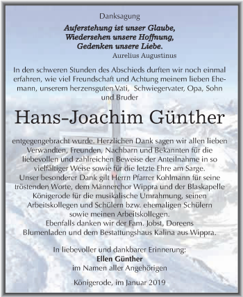 Traueranzeige von Hans-Joachim Günther von Super Sonntag SGH Mansf. Land