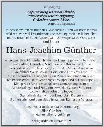 Traueranzeige von Hans-Joachim Günther von Mitteldeutsche Zeitung Mansfelder Land