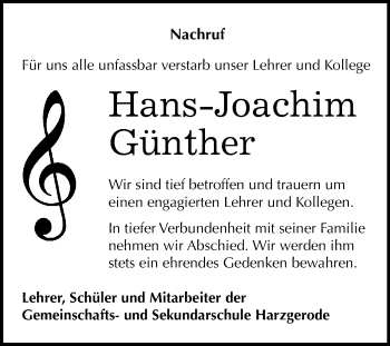 Traueranzeige von Hans-Joachim Günther von WVG - Wochenspiegel Quedlinburg