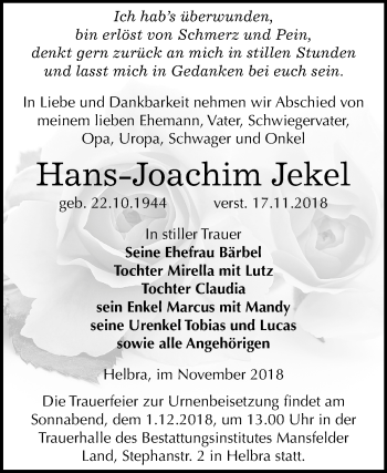 Traueranzeige von Hans-Joachim Jekel von Mitteldeutsche Zeitung Aschersleben