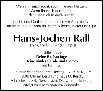 Traueranzeige von Hans-Jochen Rall von Mitteldeutsche Zeitung Dessau-Roßlau