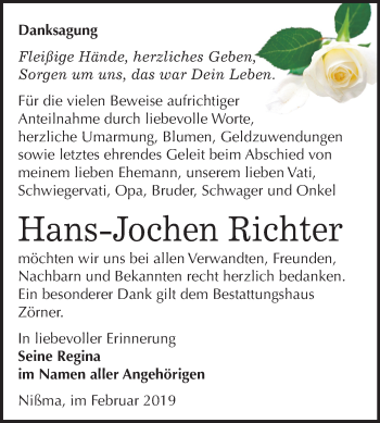 Traueranzeige von Hans-Jochen Richter von Mitteldeutsche Zeitung Zeitz