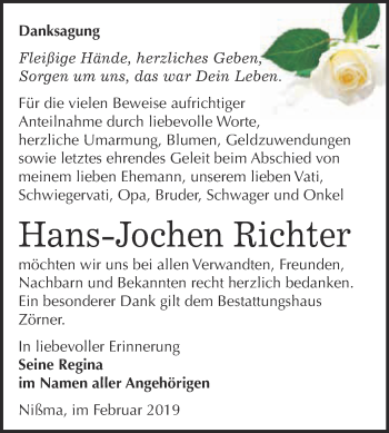 Traueranzeige von Hans-Jochen Richter von WVG - Wochenspiegel NMB / WSF / ZTZ