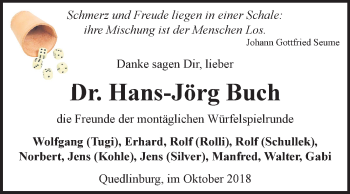 Traueranzeige von Hans-Jörg Buch von Mitteldeutsche Zeitung Quedlinburg