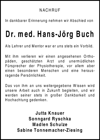 Traueranzeige von Hans-Jörg Buch von Mitteldeutsche Zeitung Quedlinburg
