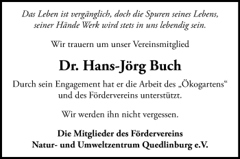 Traueranzeige von Hans-Jörg Buch von Mitteldeutsche Zeitung Quedlinburg