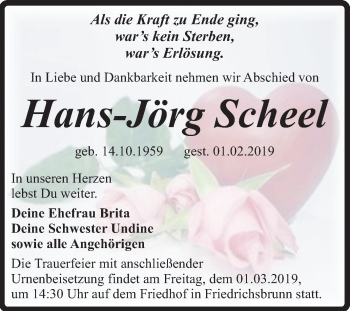 Traueranzeige von Hans-Jörg Scheel von Mitteldeutsche Zeitung Quedlinburg