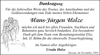 Traueranzeige von Hans-Jürgen Holze von WVG - Wochenspiegel Dessau / Köthen