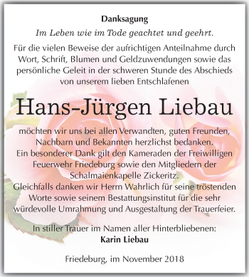 Traueranzeige von Hans-Jürgen Liebau von Mitteldeutsche Zeitung Aschersleben