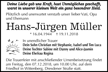 Traueranzeige von Hans-Jürgen Müller von Mitteldeutsche Zeitung Wittenberg