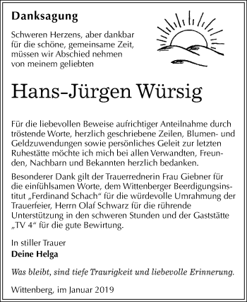 Traueranzeige von Hans-Jürgen Würsig von Mitteldeutsche Zeitung