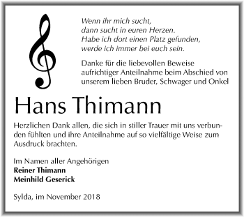 Traueranzeige von Hans Thimann von Mitteldeutsche Zeitung Aschersleben